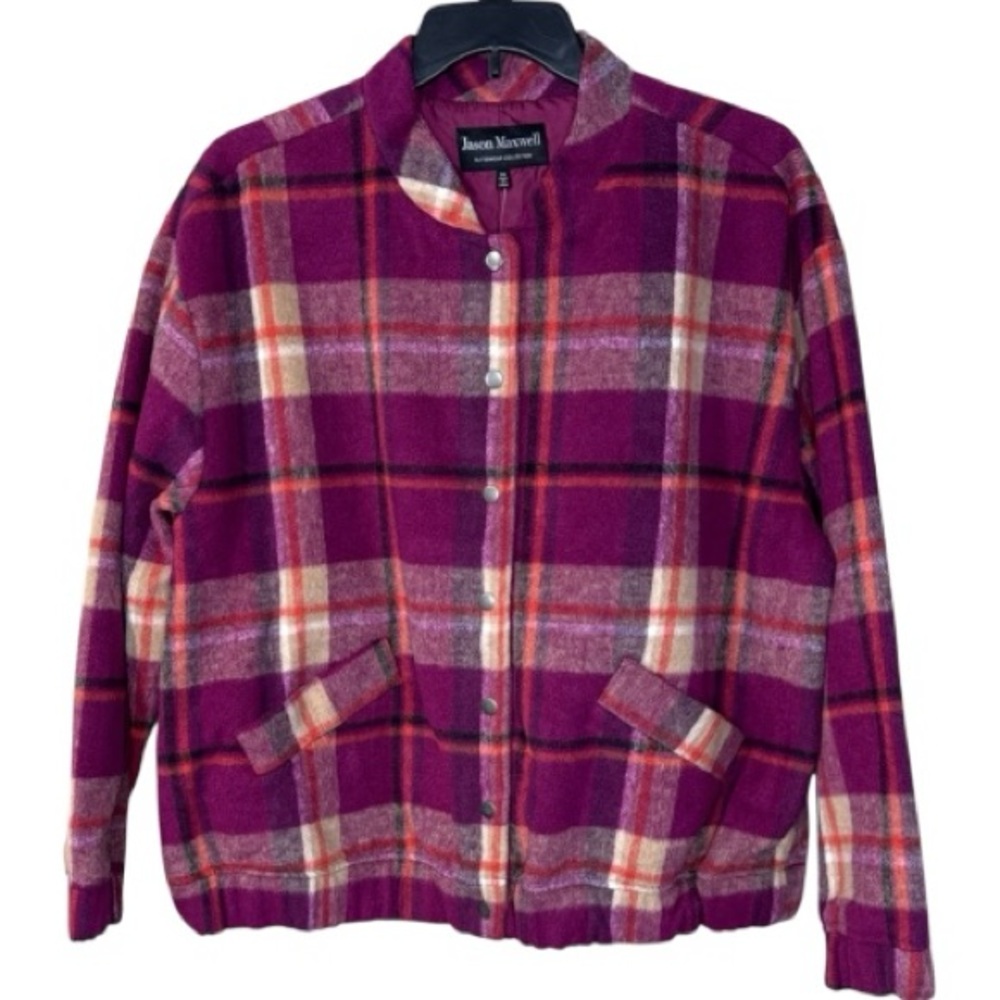 Jason Maxwell Jacket Purple Plaid Bomber Snap‎ Closure in Size 2X